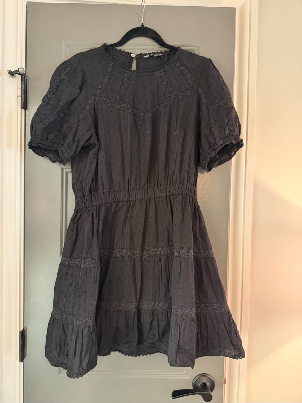 Zara Black Puff-Sleeve Tiered Kids Dress